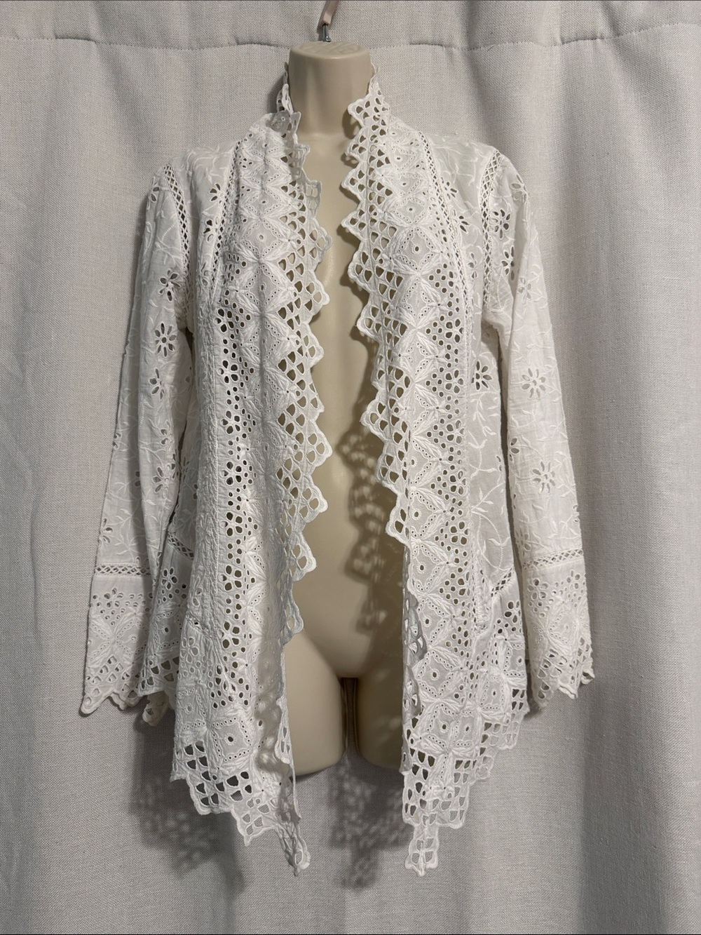 Lauren Ralph Lauren White Eyelet Lace Open Front Jacket
